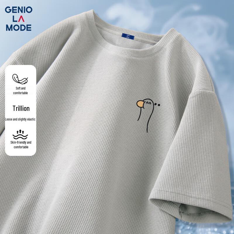 GENIOLAMODE Men s Waffle Knit Printed Loose-Fit T-Shirt 3XL