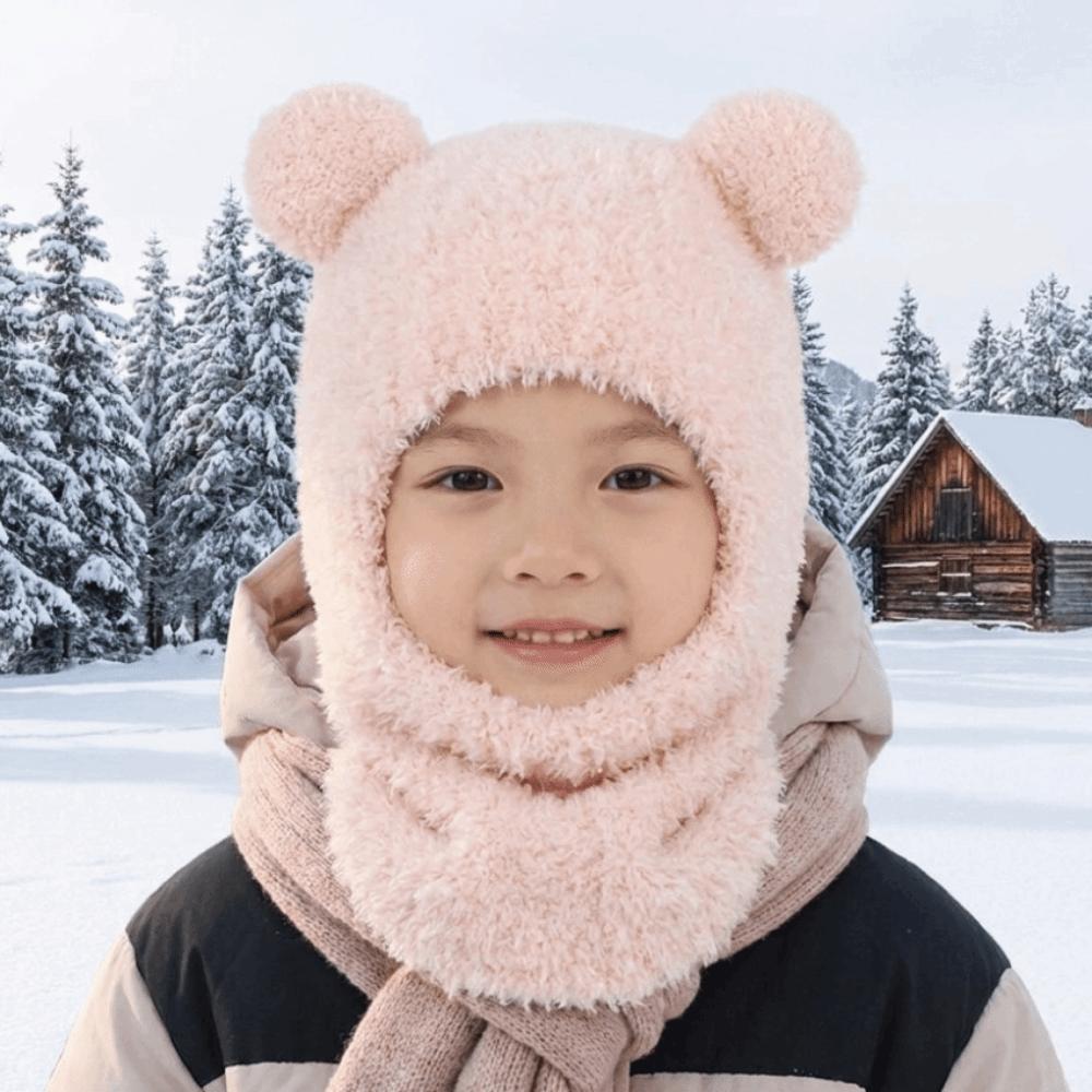 Warm Lining Children Windproof Hooded Hat Bear Kids Balaclava Hat Children
