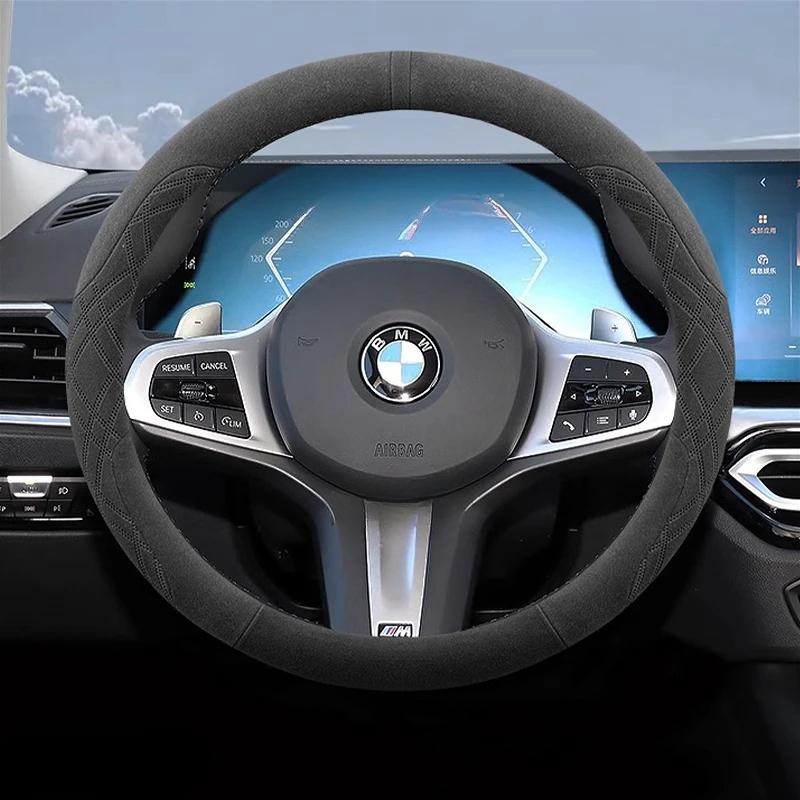 kfwhl7 Suede Leather Car Steering Wheel Cover for BMW 1 3 4 5 Series i5 i4 Z4 X3 M5 M4 M440i M3 M2 M135 2025 Auto Accessories