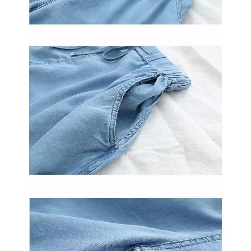 Dámské letní tenké džínové šortky Tencel ve velkých velikostech s vysokým pasem, volné, ležérní, pětikvartální kulotky