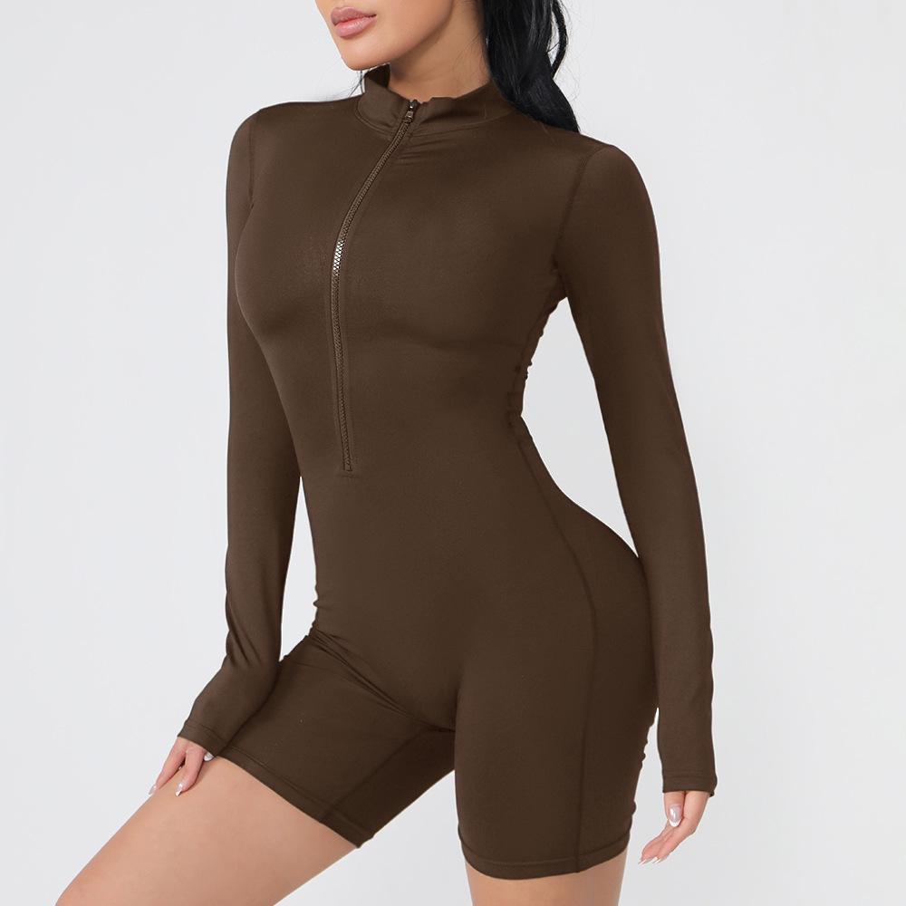 Europäisch-Amerikanischer Langarm-Reißverschluss Yoga-Jumpsuit - Sexy Tanz- & Fitness-Bodysuit für Damen