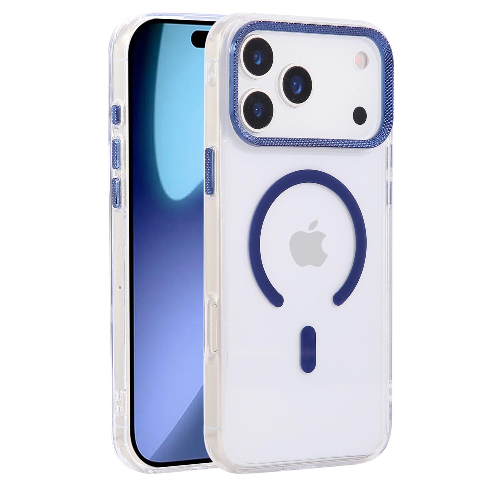 

For iPhone 17 Pro Max Case Compatible with MagSafe PC+TPU Clear Phone Cover with Diamond Texture Lens Frame Blue