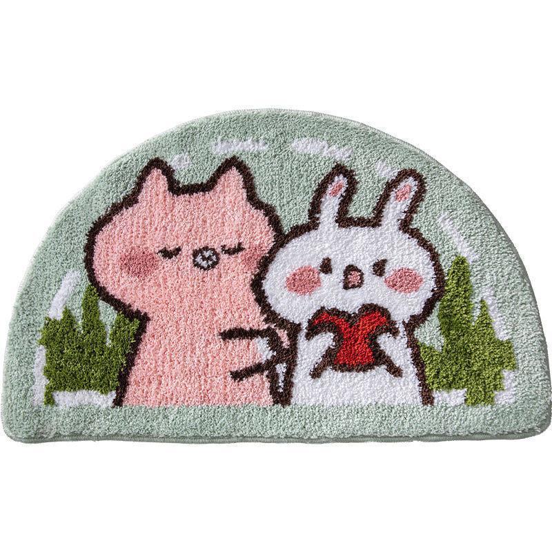 

Cartoon Piggy Rabbit Thick Microfiber Bathroom Rug With Absorbent Surface For Floor Comfort Hug Heart Bunny