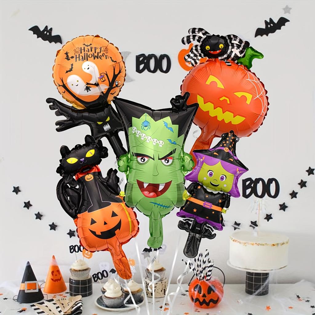 5/10pcs Mini Halloween Element Death Bat Pumpkin Aluminum Coil Balloons Random Style Halloween Terror Party Decoration Globos