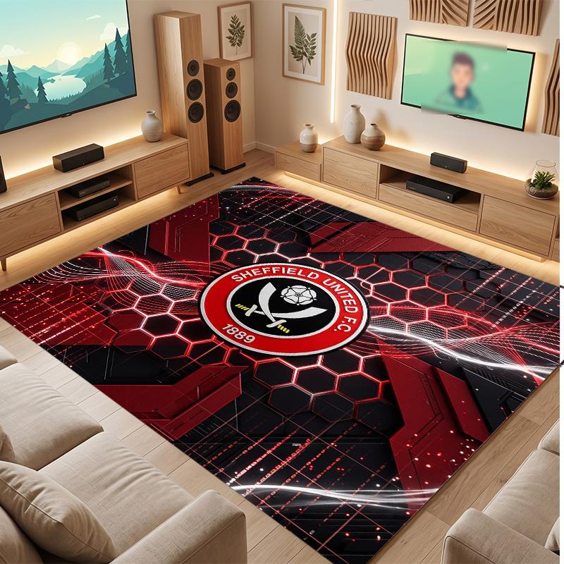 Sheffield United Football Print Crystal Velvet Rug, Comfortable Water Absorbent Non Slip Indoor Floor Carpet