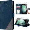 Samsung Galaxy S23 FE Case - BooLing - Retro PU Leather Shockproof - Navy Blue - 2 Tempered Glass Screen Protectors