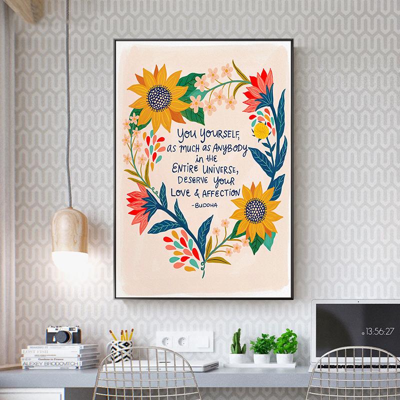 Boho Art Inspirational Quote Poster Canvas Painting Mushroom Heart Butterfly Bird Flowers Wall Art For Modern Room Home Decor