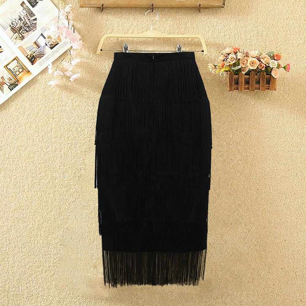 Plus Size Tassel Spliced Slim Fit High-Waisted Pencil Skirt