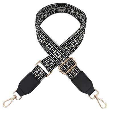 Shoulder Strap, Shoulder Belt for Bags, Wide, Crossbody, Replacement, Geometric Pattern Jacquard, Single Item, Adjustable Length (Ink Black)