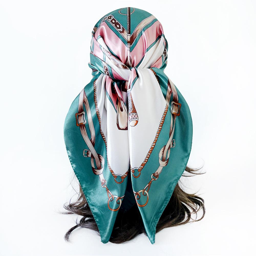 90cm Silk Scarf Headscarf Classic Scepter Print Silk Scarf Women's Satin Square Scarf Shawl