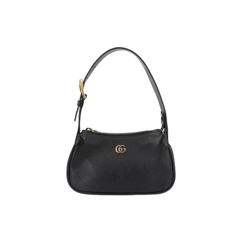 Gucci Aphrodite Gold Finish Double G Logo Zipper Closure Leather Underarm Bag Mahjong Bag Handbag Shoulder Bag Women's Black