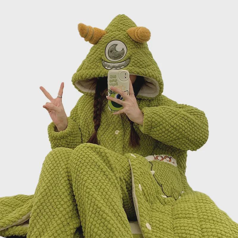 Women's Coral Fleece Pajamas: New Winter Quilted Flannel Robe & Warm Home Suit