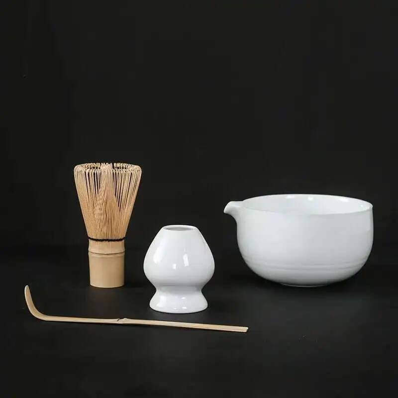 

4pcs traditional matcha giftset bamboo matcha whisk scoop ceremic Matcha Bowl Whisk Holder chinese tea set Kitchen supplies