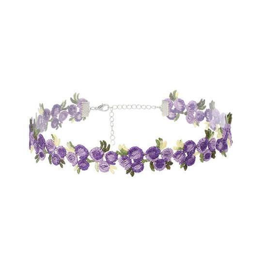 Embroidered Flower Choker Women Vintage Boho Floral Necklace Adjustable Daisy Rose Embroidery Choker for Dating Party Holiday