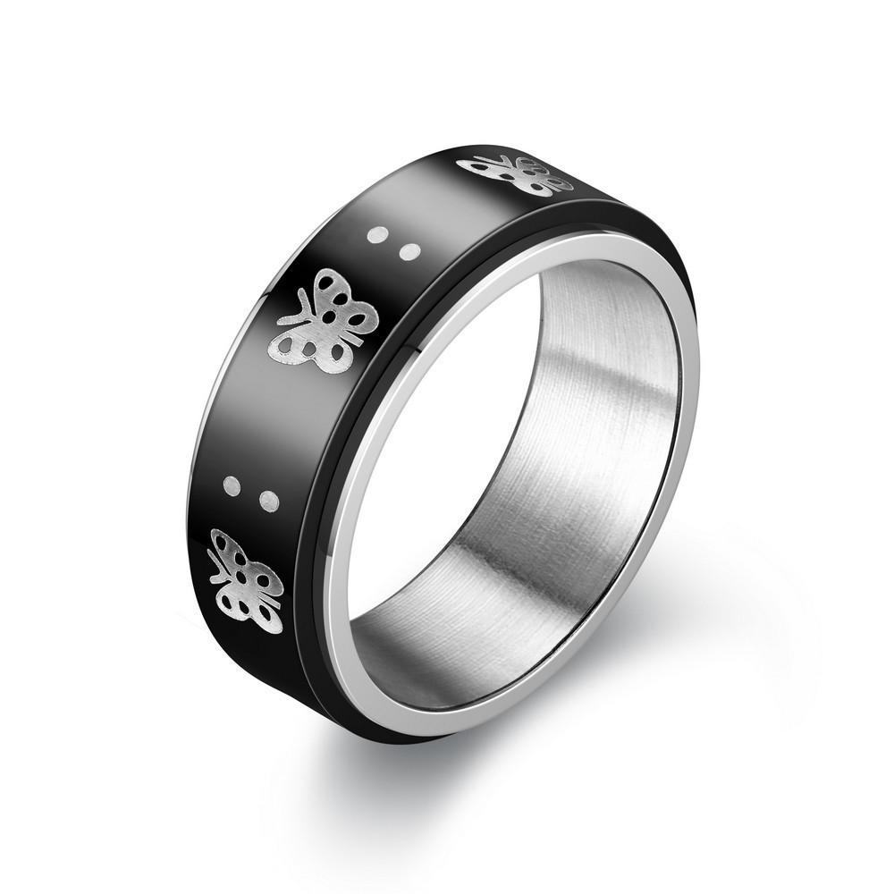 Rotatable Stainless Steel Decompression Ring with Engraved Pattern - Fashionable, Simple Jewelry.