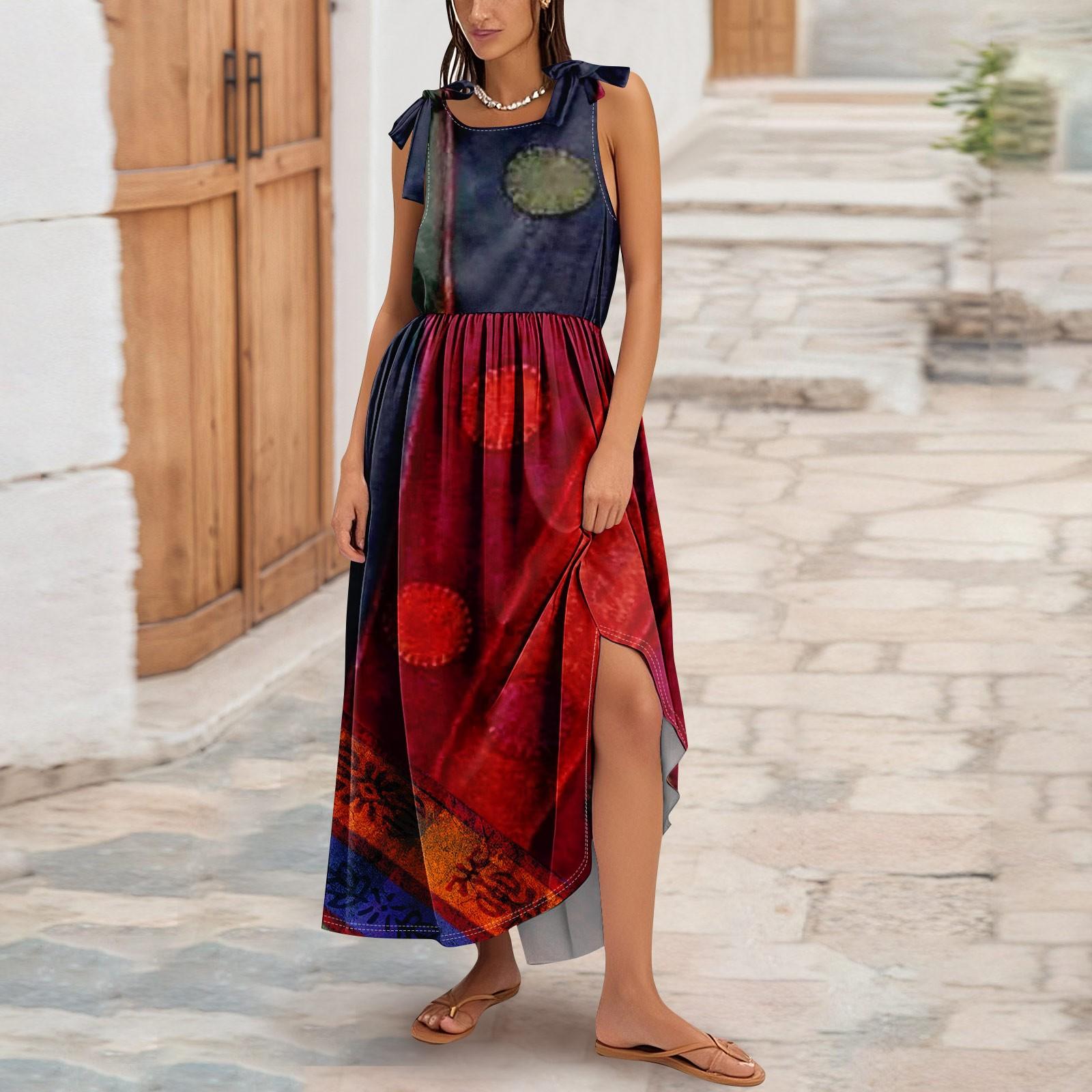 

Women s Summer Fashion Tank Dress A-Line Sleeveless Casual Floral/Solid Pocket Dress L фіолетовий