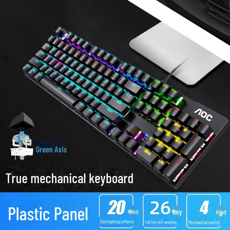 AOC GK410 Wired Mechanical Keyboard, USB, RGB Lighting, Green/Black Switches for Gaming