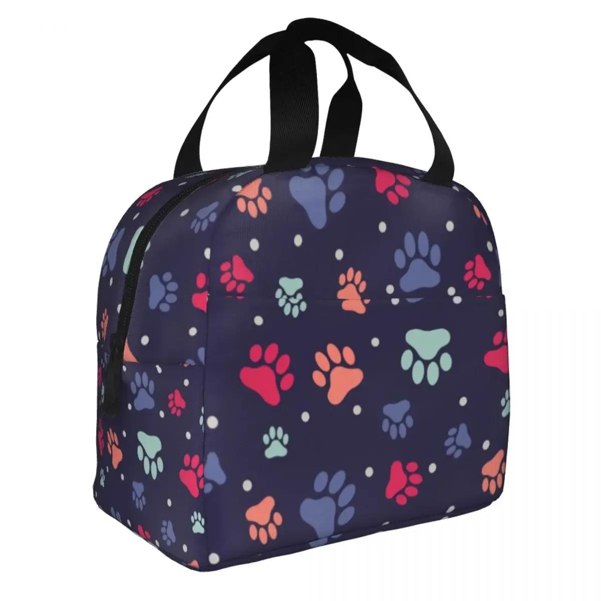 

Коричневый узор собачьих лап Изолированная сумка для ланча для женщин Портативная сумка-холодильник с отпечатками лап животных Термо-сумка-бенто для работы, пикника, для еды 22x20x13CM серебряный