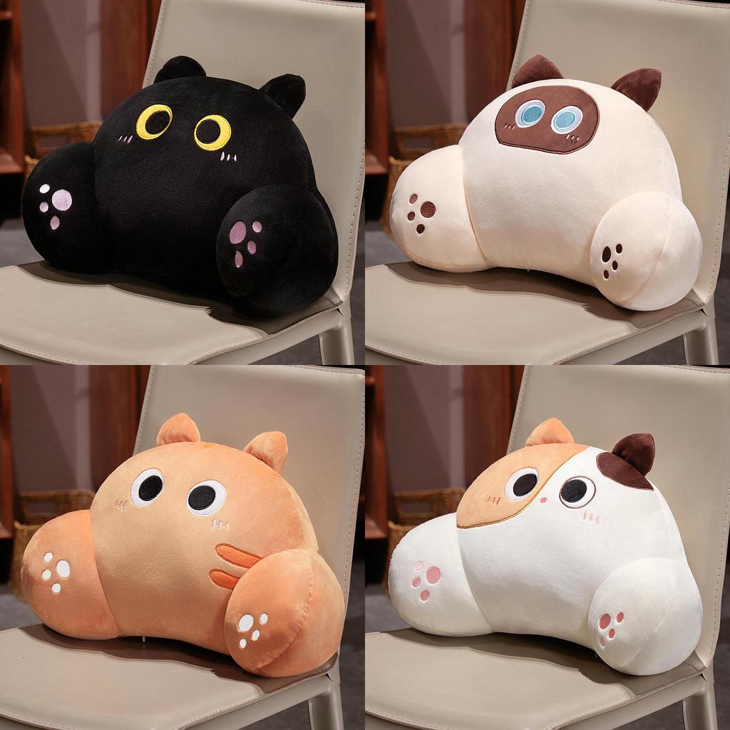 Cute Orange Cat Plush Lumbar Pillow With Embroidered Splicing For Sofa Office Car Bedside Decor