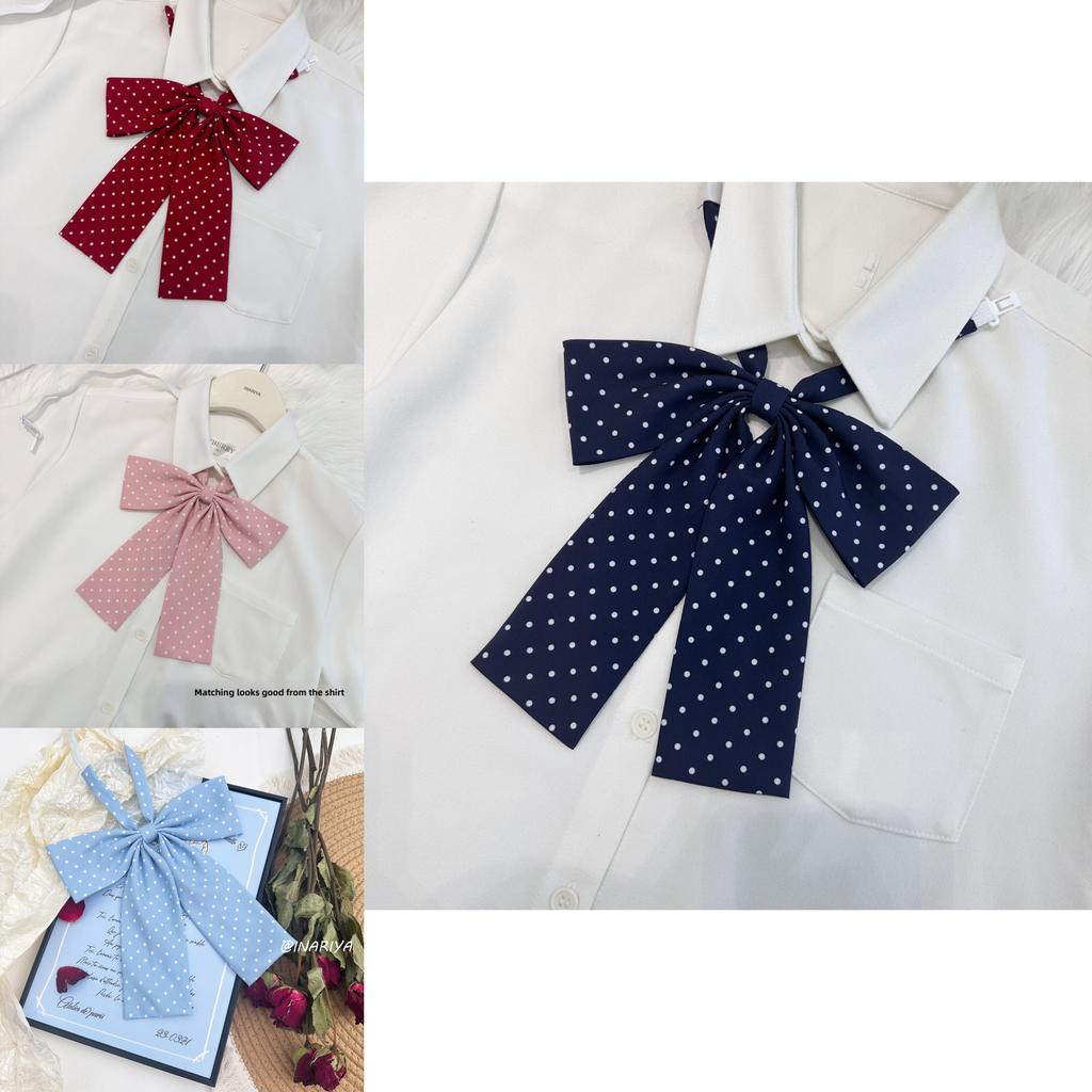 Polka Dot Long Handle Bow Tie Jk Uniform Accessory With Woven Fabric For Daily Wear