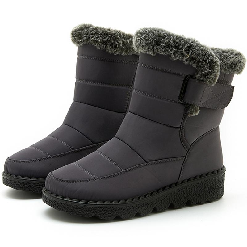 Stiefel Damenstiefel Fell Botas Mujer Superwarme Winterstiefel für Schnee Damen Niedrige Absätze Winterschuhe Frau Schwarzer Gummistiefel