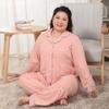 Women's Plus Size Cotton Pajama Set - Long Sleeve Lapel Cardigan for Spring & Autumn