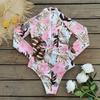 2025 Women's Long Sleeve Zipper One-Piece Swimsuit: European & American Print Surfing Wear