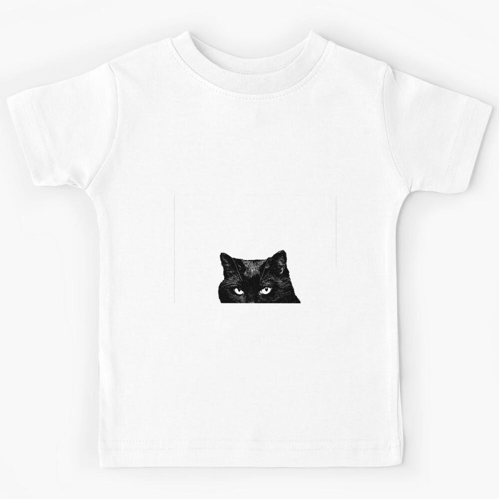 Black cat spying graphic Kids T-Shirt 150
