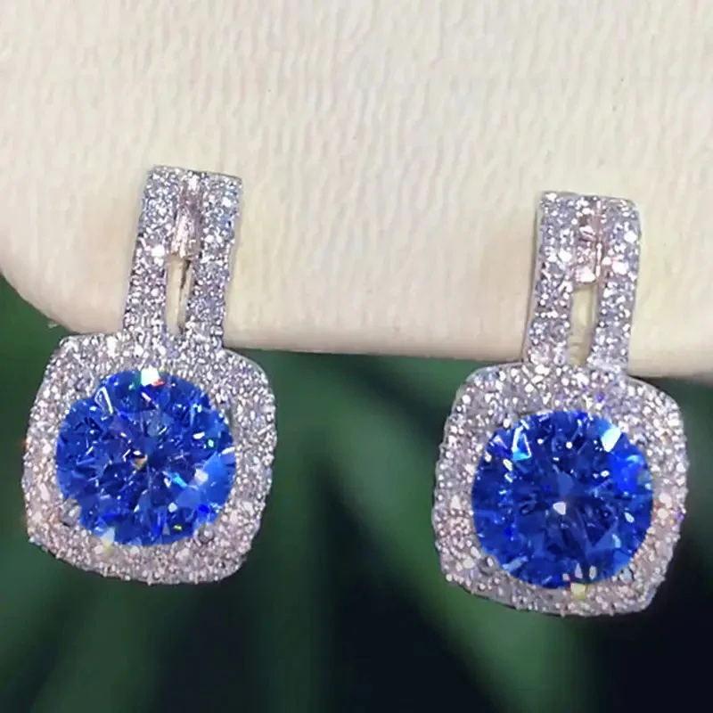 925 Silver Stud Earrings for Women Bling Bling AAA White Cubic Zirconia Statement Earrings Jewelry