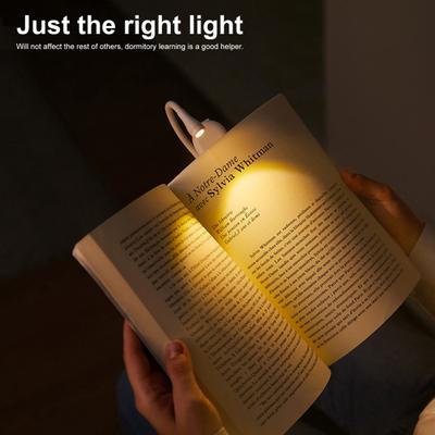 Clip Book Light with Flexible Hose Stepless Dimmable Rechargeable Eye-caring Pocket-sized LED Reading Lamp for Student