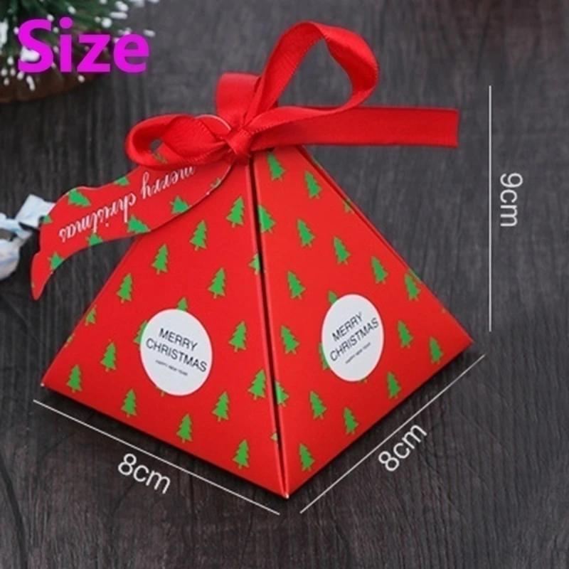 10Pcs Christmas Candy Packaging Box Santa Claus Reindeer Triangle Gift Box Merry Christmas Labeled Kraft Paper Box Party Supplie