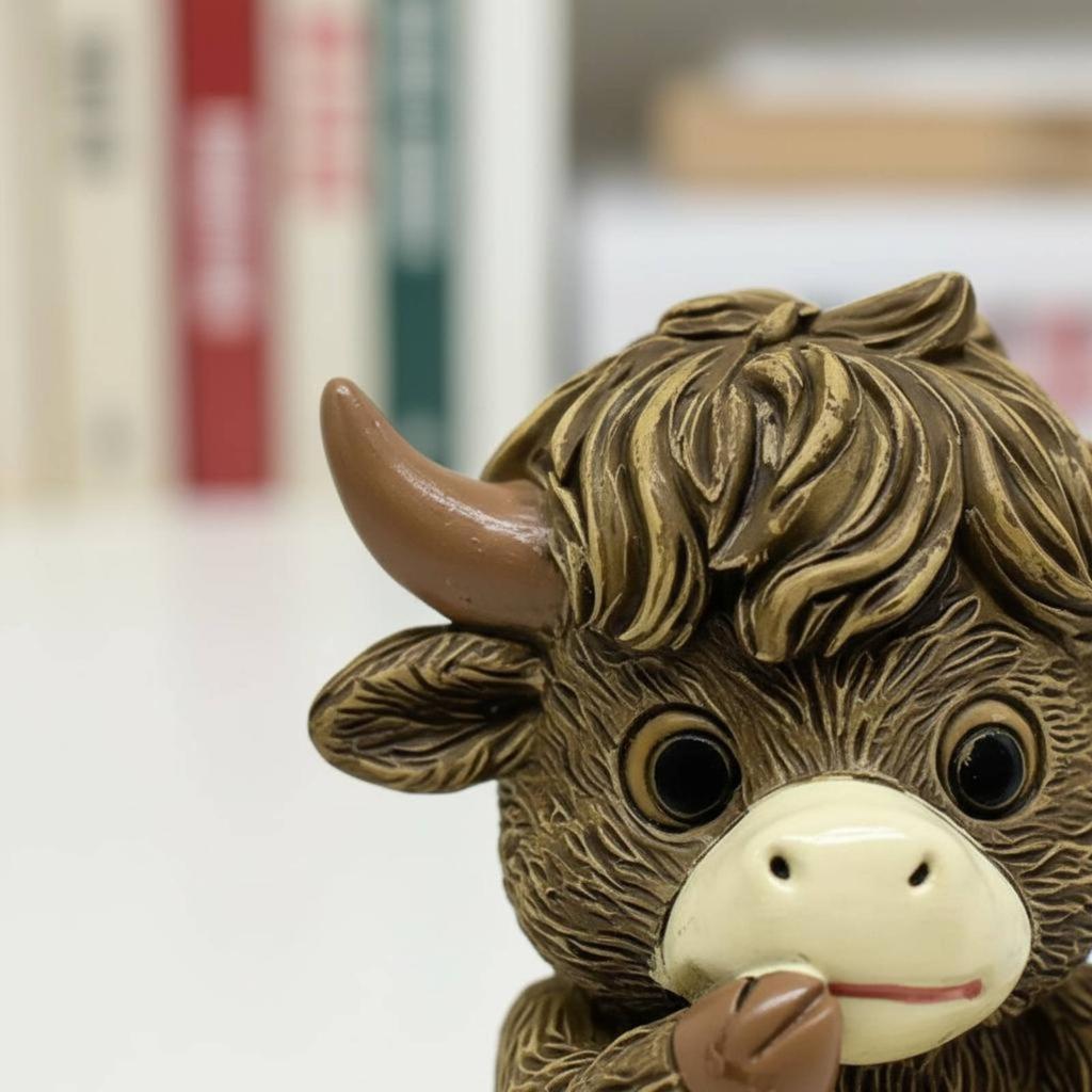 Mini Highland Cow Figurine Miniature Highland Cow Figurine Handmade Look for Study Room