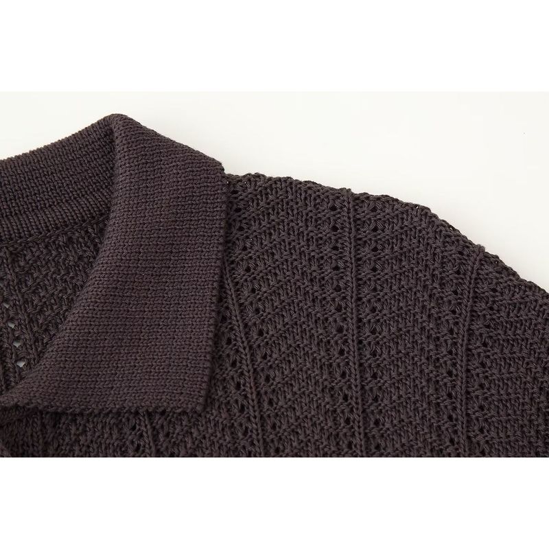 Kaslead New Women Clothes Western Style Texture Knitted Slim Fit Straight Lapel Short Sleeve Shirts Trousers