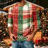 Men's Casual Three-Quarter Sleeve Raglan Shirt with Christmas Print