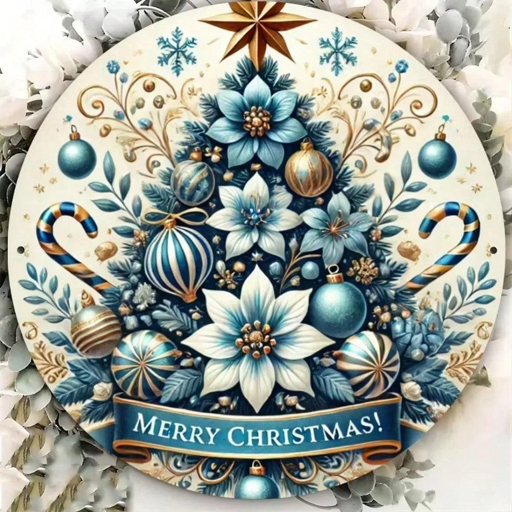 Vintage Blue Christmas Tree Metal Wall Sign Merry Christmas Decor Farmhouse Home Bar Plaque Rustic Holiday Gift
