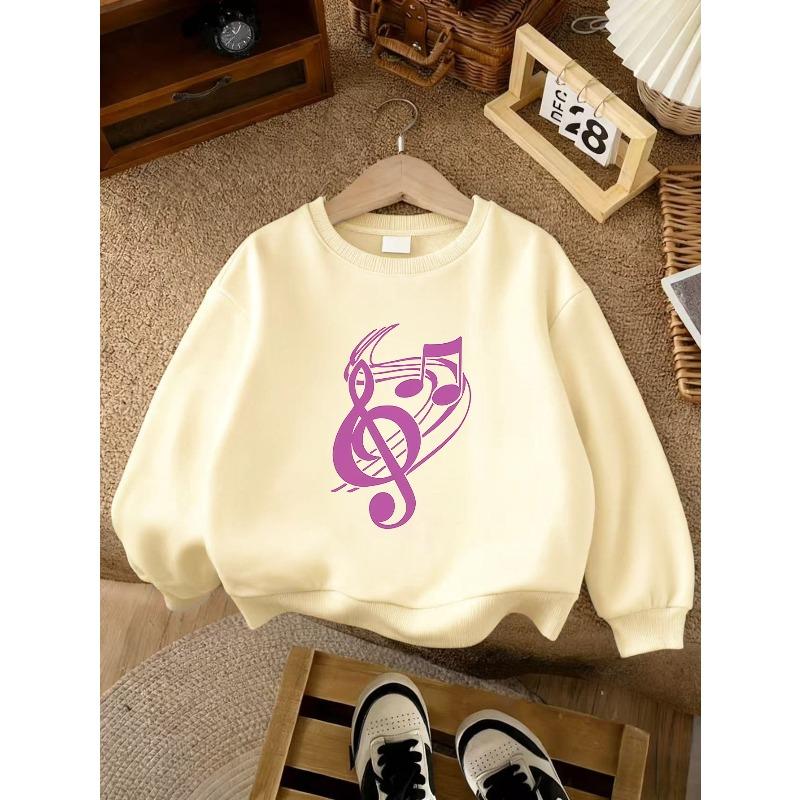 Kids Unisex Crewneck Sweatshirt, Minimalist Pink Treble Clef Musical Note Print Soft Fleece Pullover For Kids Over 4 Years Old
