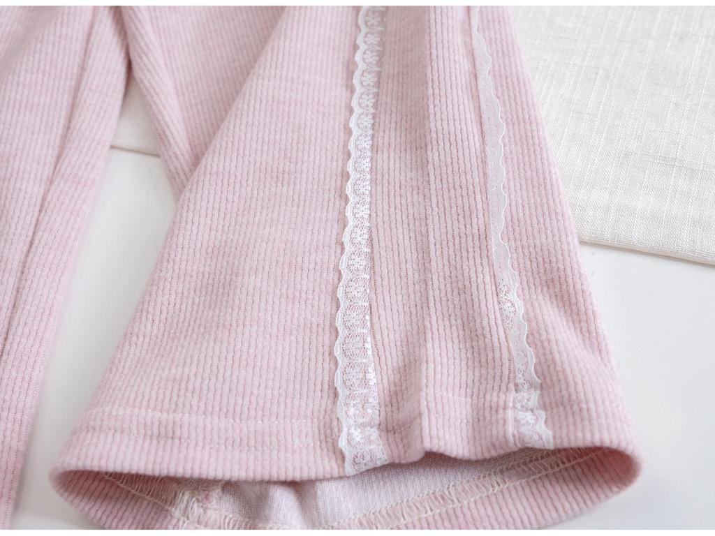 Mori-Style Korean Autumn Rabbit Ear Lace Hooded Sweatshirt & Pants Set for Baby Girls