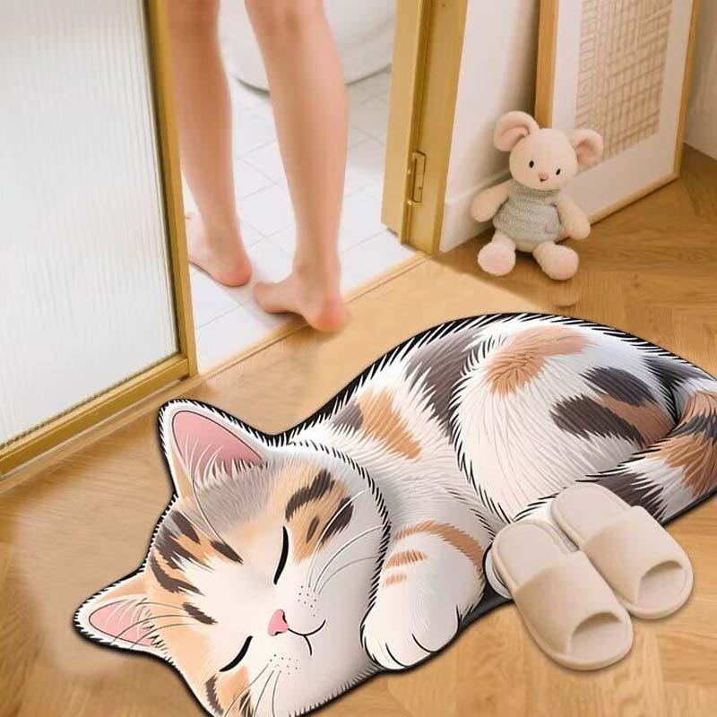 Tappetino da Bagno in Terra Diatomacea a Forma di Gatto Cartone Animato, Assorbente Acqua Antiscivolo Resistente all'Usura Zerbino per Bagno Ingresso WC