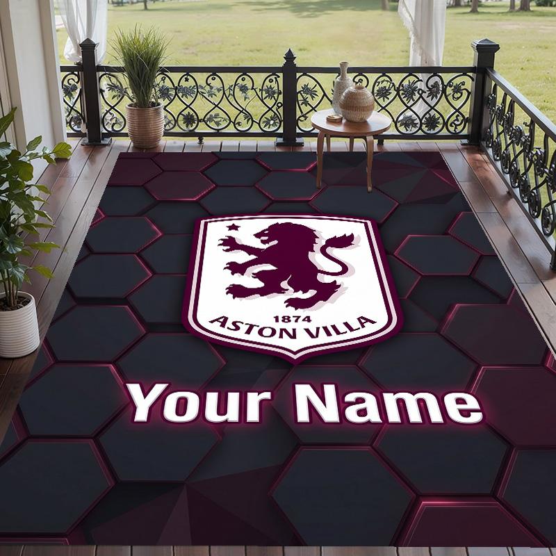 Custom Text Printed Rug Aston Villa Non Slip Floor Carpet For Home Room Decor