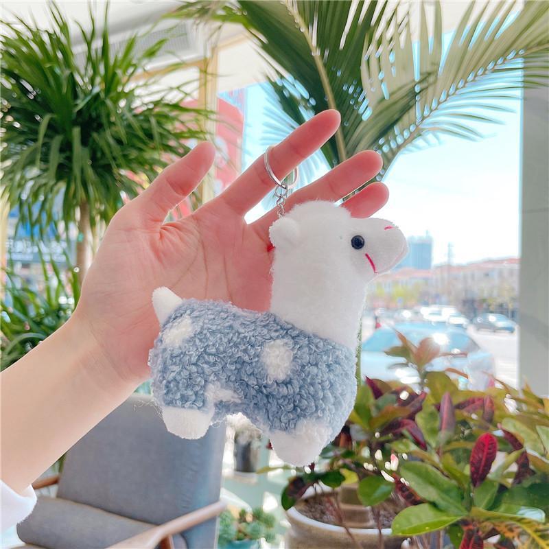 Fluffy Gradient Stuffed Alpaca Keychain Plush Durable Metal Clasp Cute Bag Charm for Daily Wear Accessory