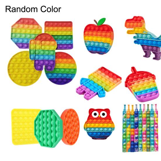 Rainbow Push Bubble Game Stress Anxiety Relief Bubble Popping Game Silicone Bubble Squeeze Sensory Fidget Toy Party Favors