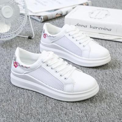 Nowe buty damskie Wiosna Jesień Białe Wygodne trampki Oddychające Płaskie Sznurowane Kwiatowe Damskie Buty codzienne Zapatillas Mujer
