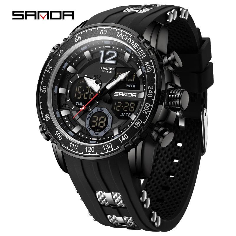 Sanda Men s Multifunctional Waterproof Sport Watch with Dual Time Display