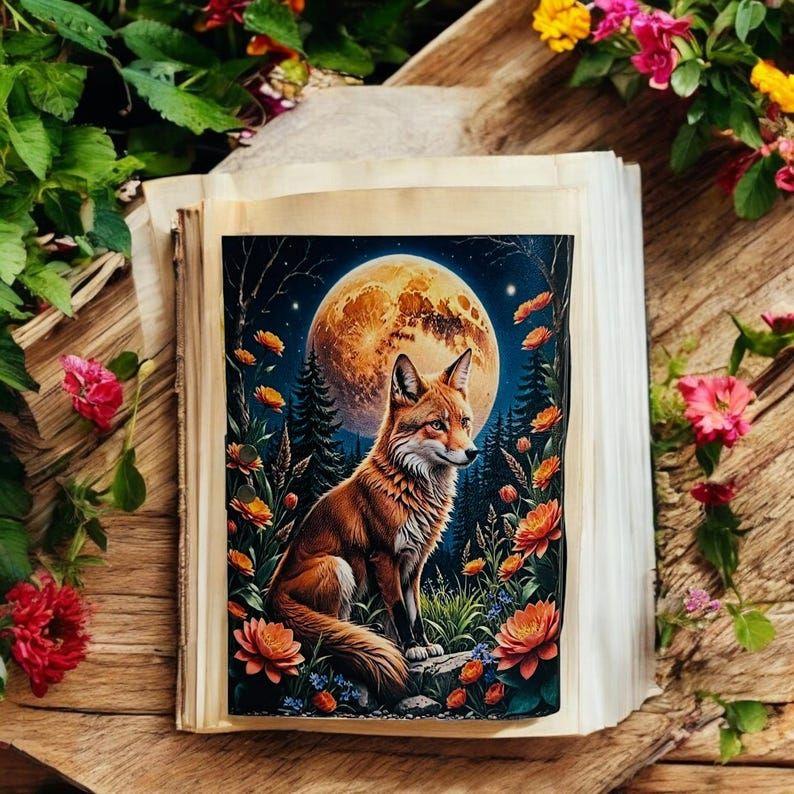 Fox Leather Journal – Handmade Grimoire Notebook, Deckle Edge Paper