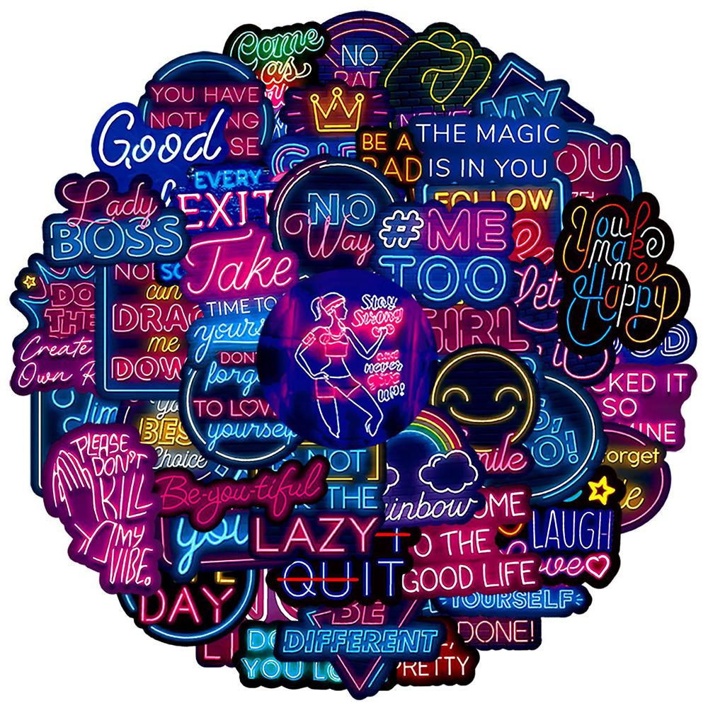 10/30/50pcs Neon Style Inspirational Phrase Stickers Motivational Quote Decal DIY Guitar Luggage Scrapbook Encouragement Sticker
