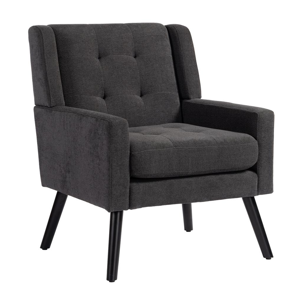 Upholstered Chair with Button Tufting Made of Suede - Mid-Century Modern Armchair with High-Density Foam Cushion and Solid Wood Legs for Small Spaces