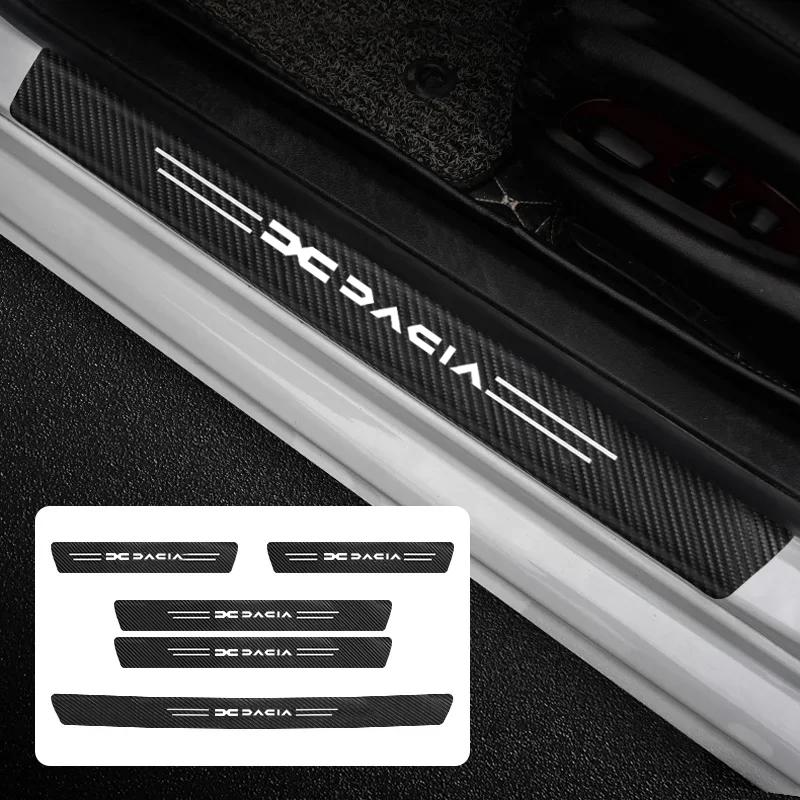 5Pcs Carbon Fiber Car Door Sill Stickers Auto Protector Decal For Dacia Logan Sandero Duster Lodgy Spring Jogger Stepway Dokker