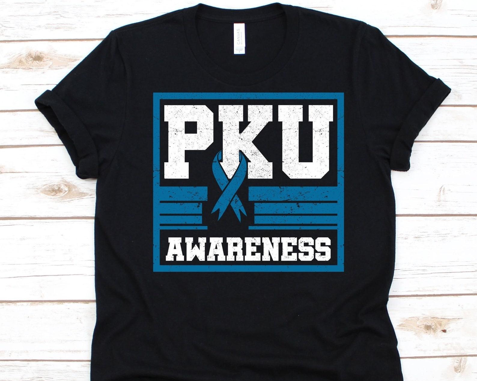 PKU Awareness Shirt, Gift For Phenylketonuria Survivor, Inherited Disease, Phenylalanine, PKU, Phenylketonuria Awareness, Blue Ribbon, PKU M