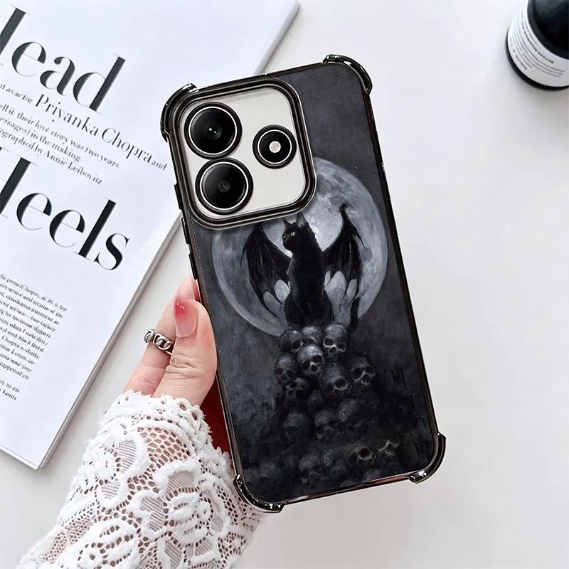 Black Cat Witch Aesthetics Plating Phone Case For Xiaomi Redmi Note 14 15 Pro Plus 13 12 11 11S 11T 10 9S 9 5G Anti-Fall Airabag