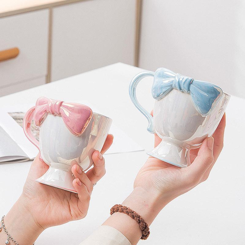 Japanische Schleife Keramik Eisbecher Mädchenherz hoher Fuß Dessertbecher hochwertiges Design Nischengeschenktasse